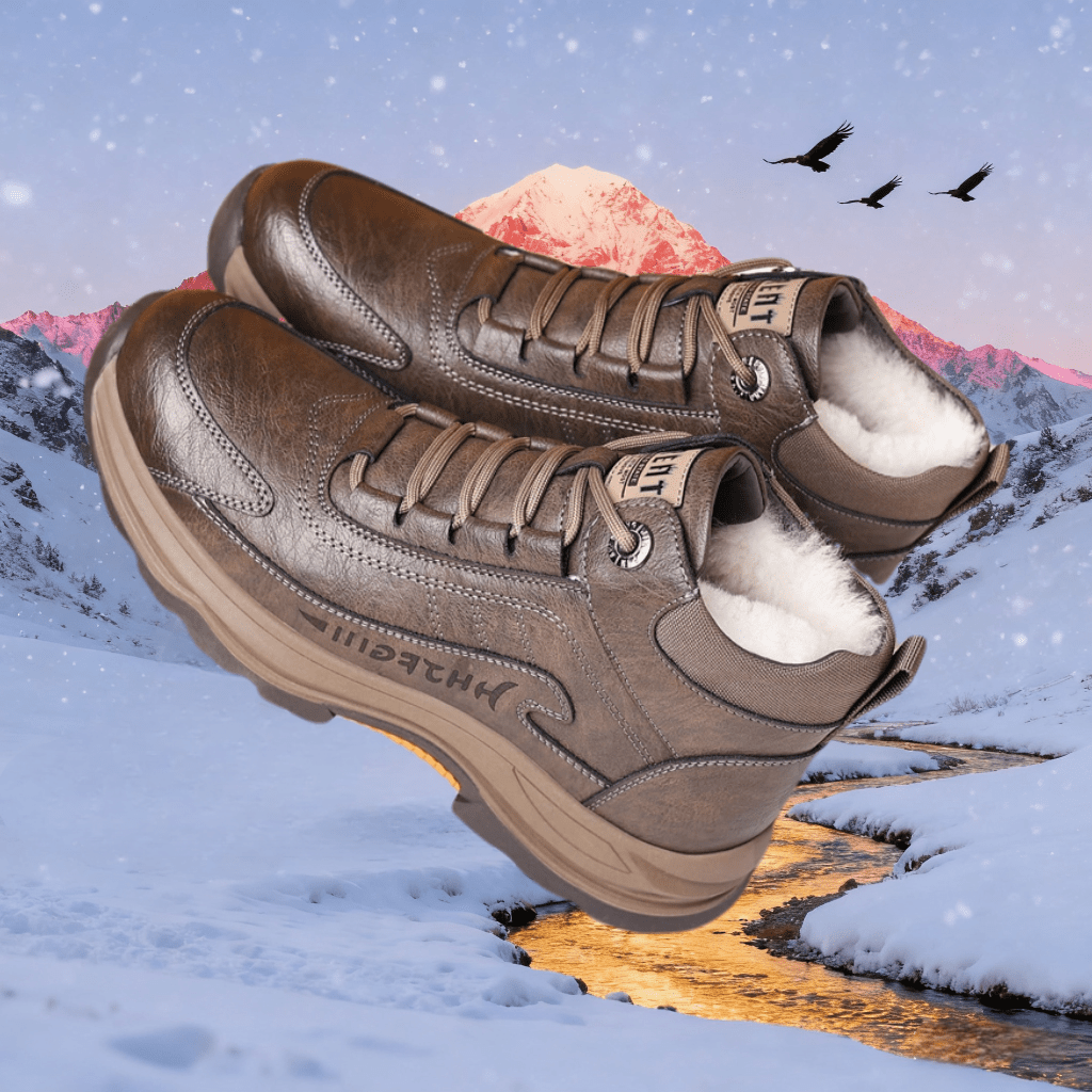 Men's Full-Grain Leather Plush-Lined Casual Winter Sneakers