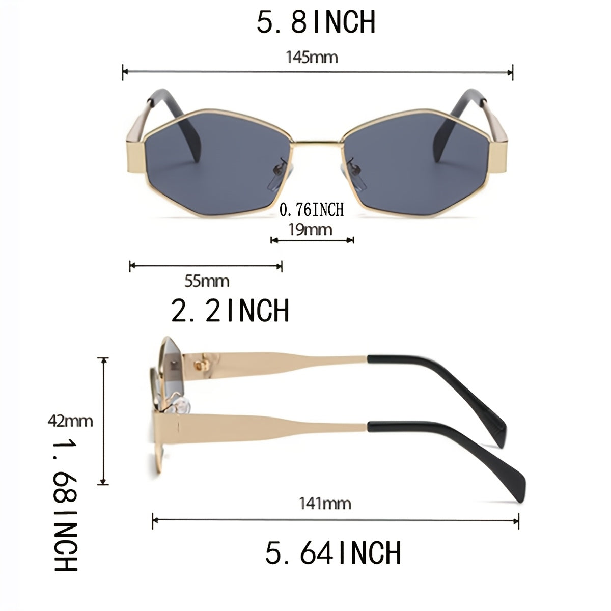 Women’s Metal Frame Polygonal Sunglasses with Colored Lenses