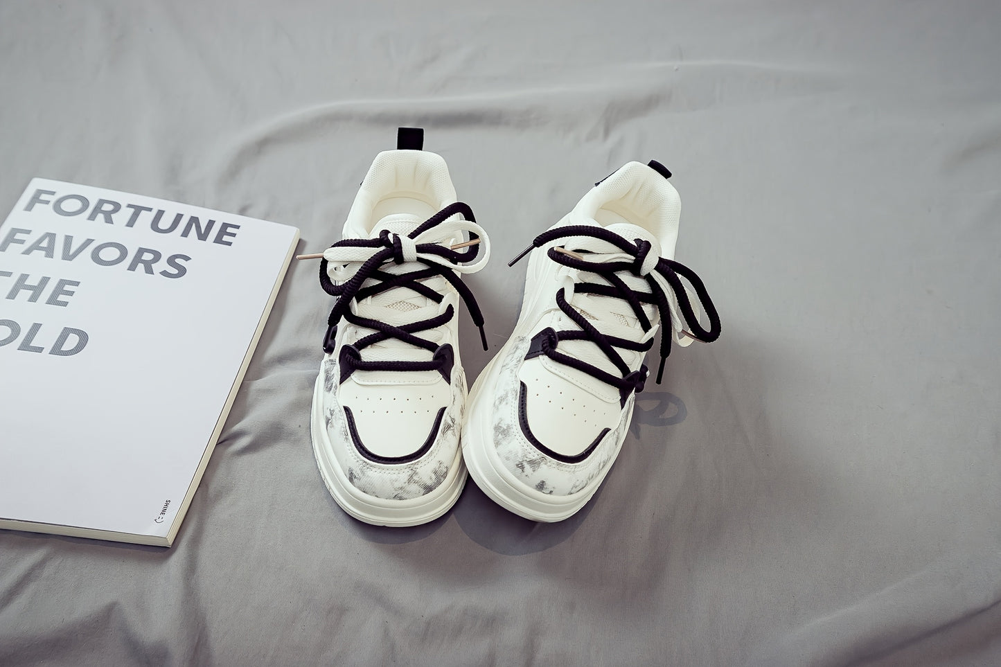 Women's White Mid-Top Sneakers with Bear  Heart Stripes Design - PU Cover  Upper, Thick Cushioned PVC Sole - Trendy Casual Shoes for All-Season Comfort