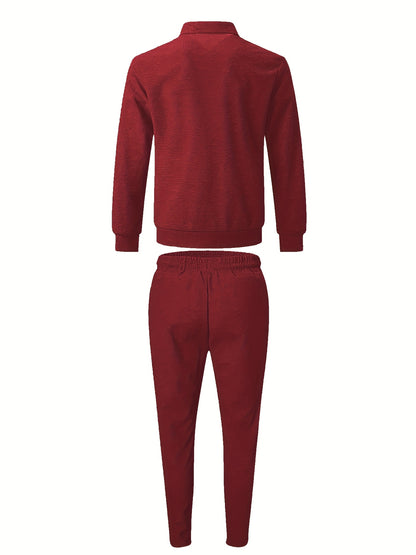 Men's Spring Waffle Knit Sportswear Set, European and American Style Casual Outfit