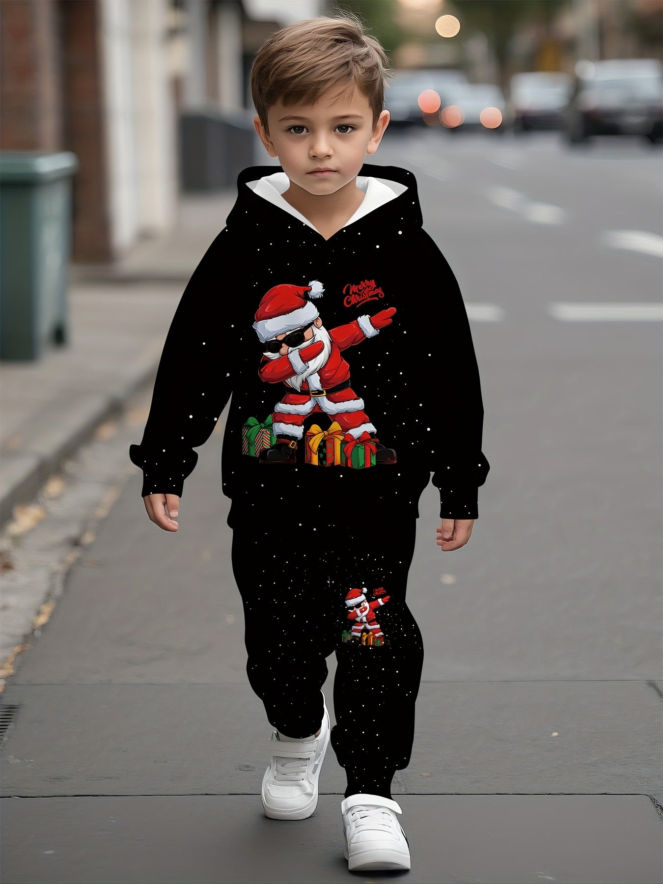 Unisex Hooded Sweatshirt Set, Santa Claus 3D Digital Printing Spring Autumn Casual Comfortable Pullover Cartoon Fashion Cute Outfit. Essential for Daily Wear and Sports Activities with Breathable Stretch Fabric Suitable from