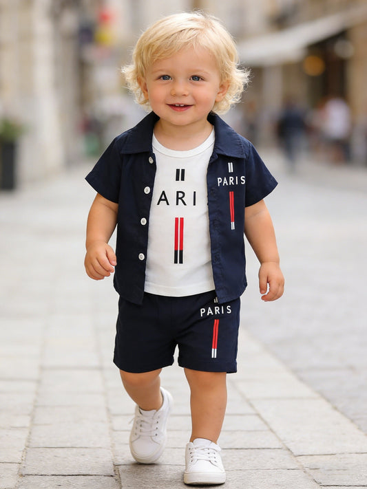 Baby Boy's 3-Piece Spring Summer Set with Paris Print