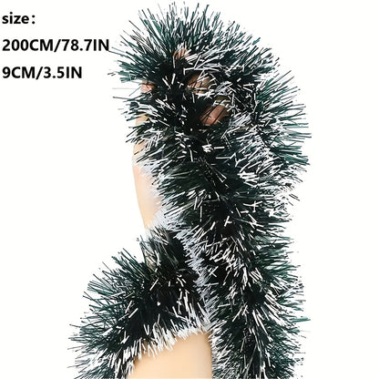 5pcs 200.0 cm Elegant Metallic Wire Garland - Plastic Christmas Party Decorations - Festive Green and White Stripes for Holiday Tree Trimming - Thanksgiving/New Year Decorations - No Electricity Required