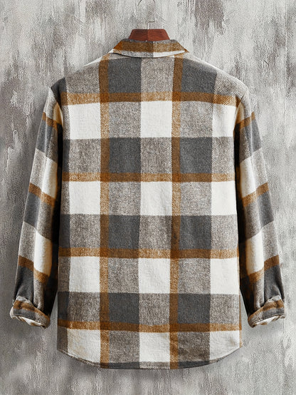 Men's Vintage Plaid Lapel Casual Jacket - Long Sleeve Outerwear