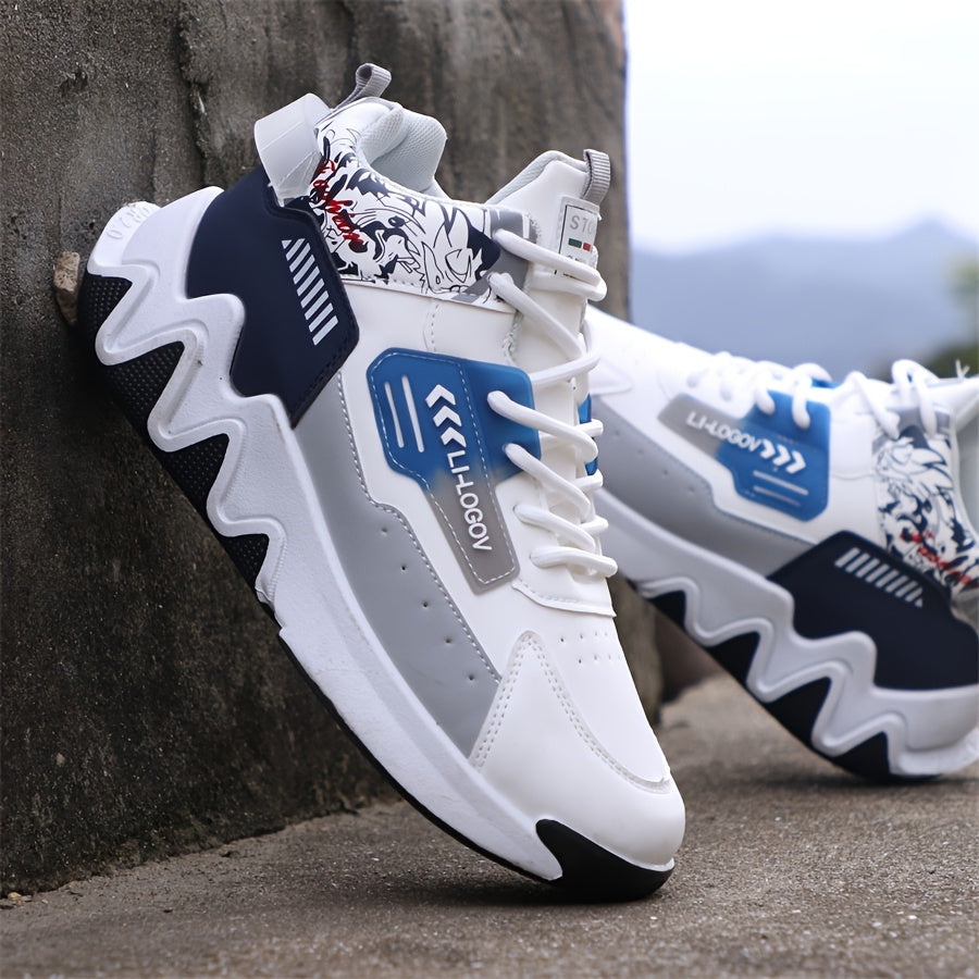 Men's High-Top Basketball Sneakers, Preppy Street Style, Solid Color with Cartoon  Stripes, All-Season Lace-Up Sports Shoes, Faux Upper, Fabric Inner, Rubber Sole, for Running, Hiking  Casual Wear, Outdoor Activities Shoes