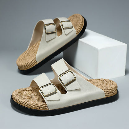 Men's Lightweight Double-Button Cork Insole Slip-On Sandals