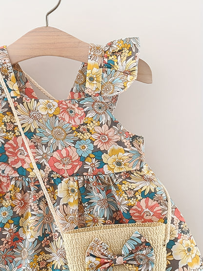 Vintage Floral Sleeveless Baby Girl Dress and Bag Set 0-3 Years