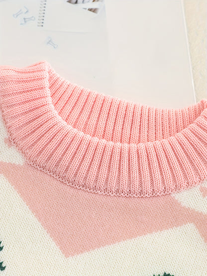 Girls' Winter Jacket with - Warm Long Sleeve Soft Sweater Coat, Round Neck & Placket, Hand Washable Cozy Outerwear for Christmas, New Year, & Play ( to) - Non-Bulky