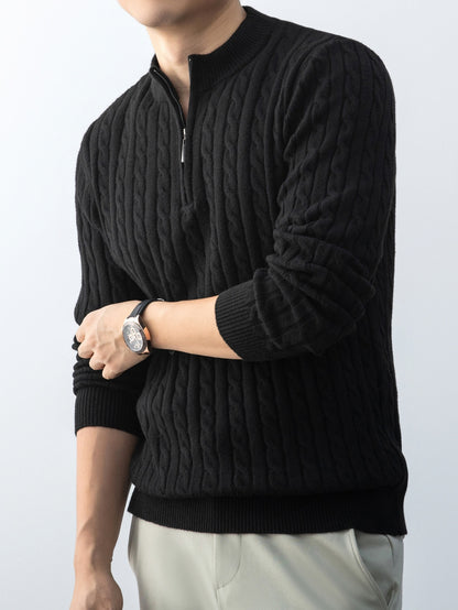 New Men'S Christmas Gift: a Thick, Warm, And Cold-Resistant Knitted Sweater with a Cable-Knit Design And a Zippered Collar, Suitable for Both Layering And Wearing Alone, Perfect for Casual And Versatile Outfits