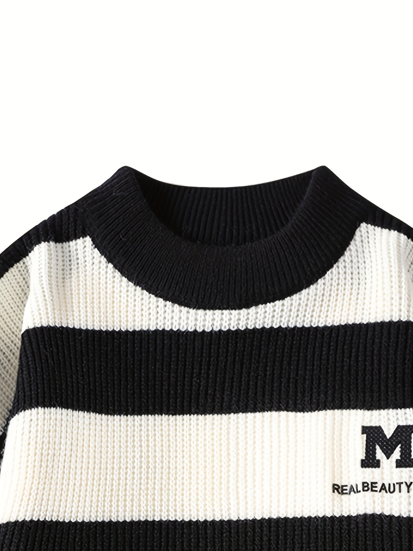 Men's 2025 Autumn/Winter Striped Sweater for Youth with Color Block Round Neck Casual Warm Knitwear