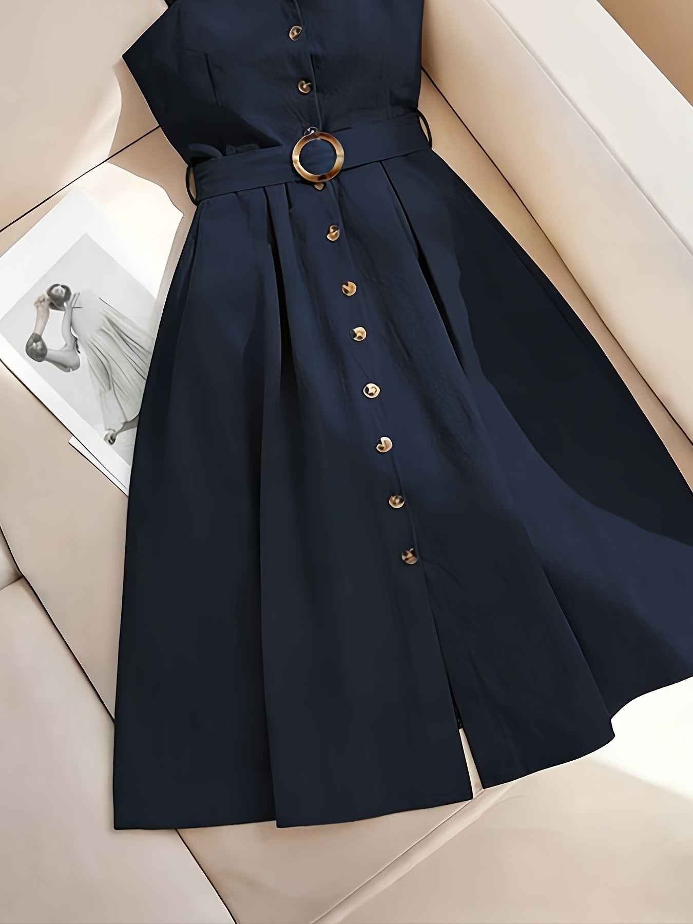 Elegant Sleeveless Midi Dress with Button Detail for Women