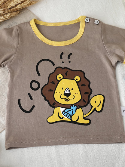 Kids Summer Cotton Animal Print T-Shirt & Shorts Set