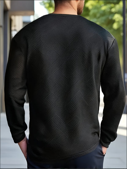 Men'S Casual Long Sleeve Crew Neck Sweatshirt | Heavyweight Geometric-patterned, Regular Fit, Ideal for Spring/Fall