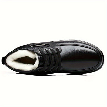 Men's Genuine Leather Winter Snow Boots - Short Ankle Boots with Rubber Sole, Lace-Up Cold-Weather Footwear for Ice & Snow, Heavy-Duty Traction (Wide Fit Available) - Ideal for Skiing, & Outdoor Activities (No