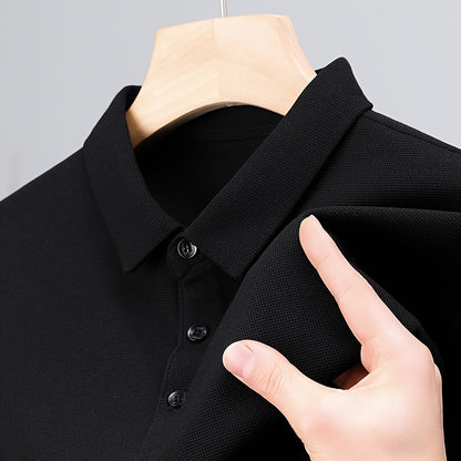 Men's Solid Short Sleeve And Lapel Collar Henley Shirt, Casual And Comfy Sports Tops For Summer Golf Wear And Outdoors Activities