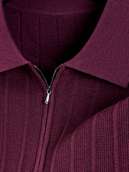Men's Spring/Fall Knit Polo Shirt with Half-Zip Lapel