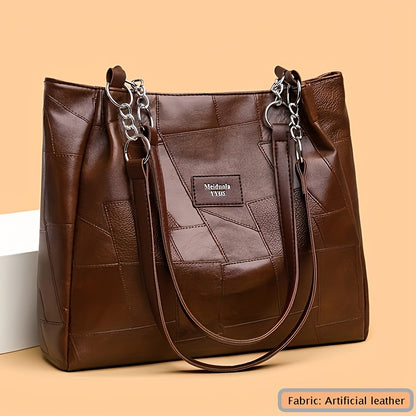 Women's Fashion Shoulder Bag with Patchwork Pattern and Chain Tote Handbag for Travel and Shopping