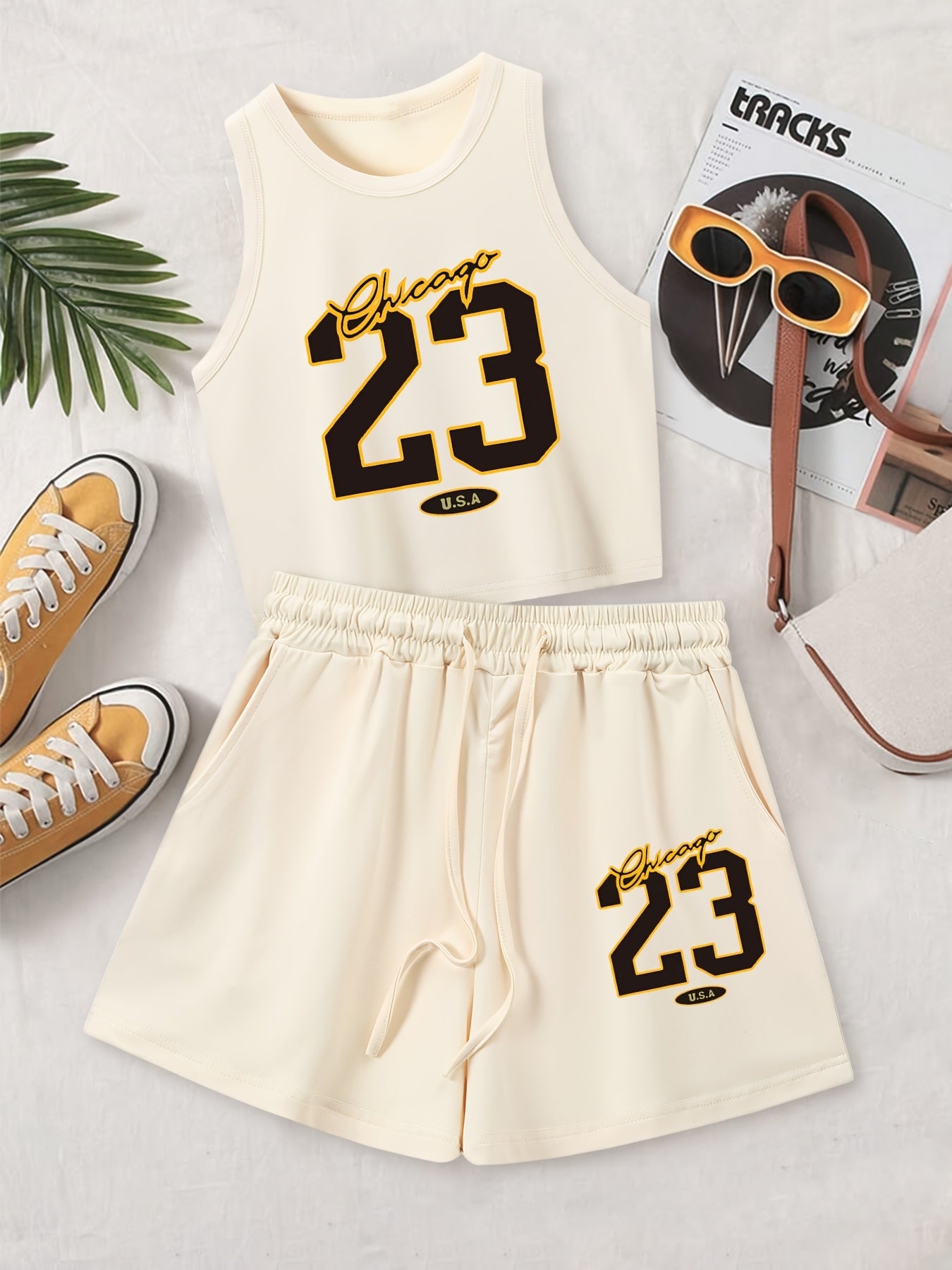 Women's Casual Printed Tank Top & Shorts Set with Pockets