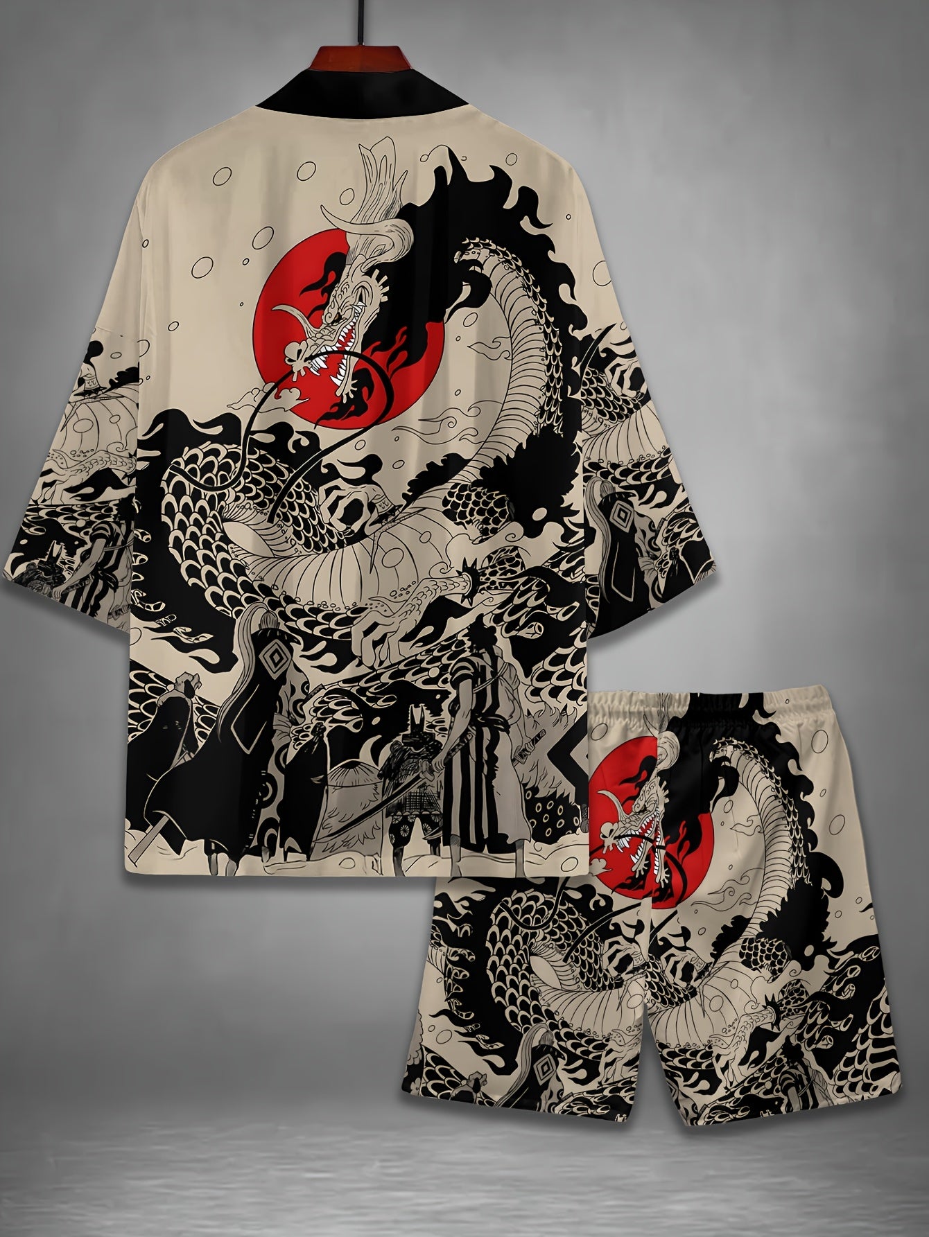 Men's Japanese Style Print Kimono Shorts Home Wear Casual Vacation Set