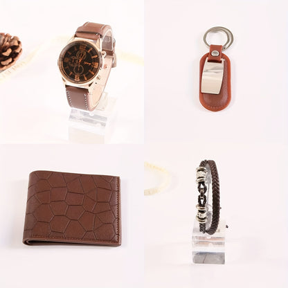 Christmas Gift Box Set of Six, Wallet + Watch + Bracelet + Keychain + Pen + Wooden Gift Box