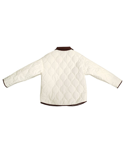 Women's Navy Blue Quilted Jacket with Faux Fur Trim - Elegant Long Sleeve Outerwear, Polyester, Button-Up Front, Warm & Stylish for Winter