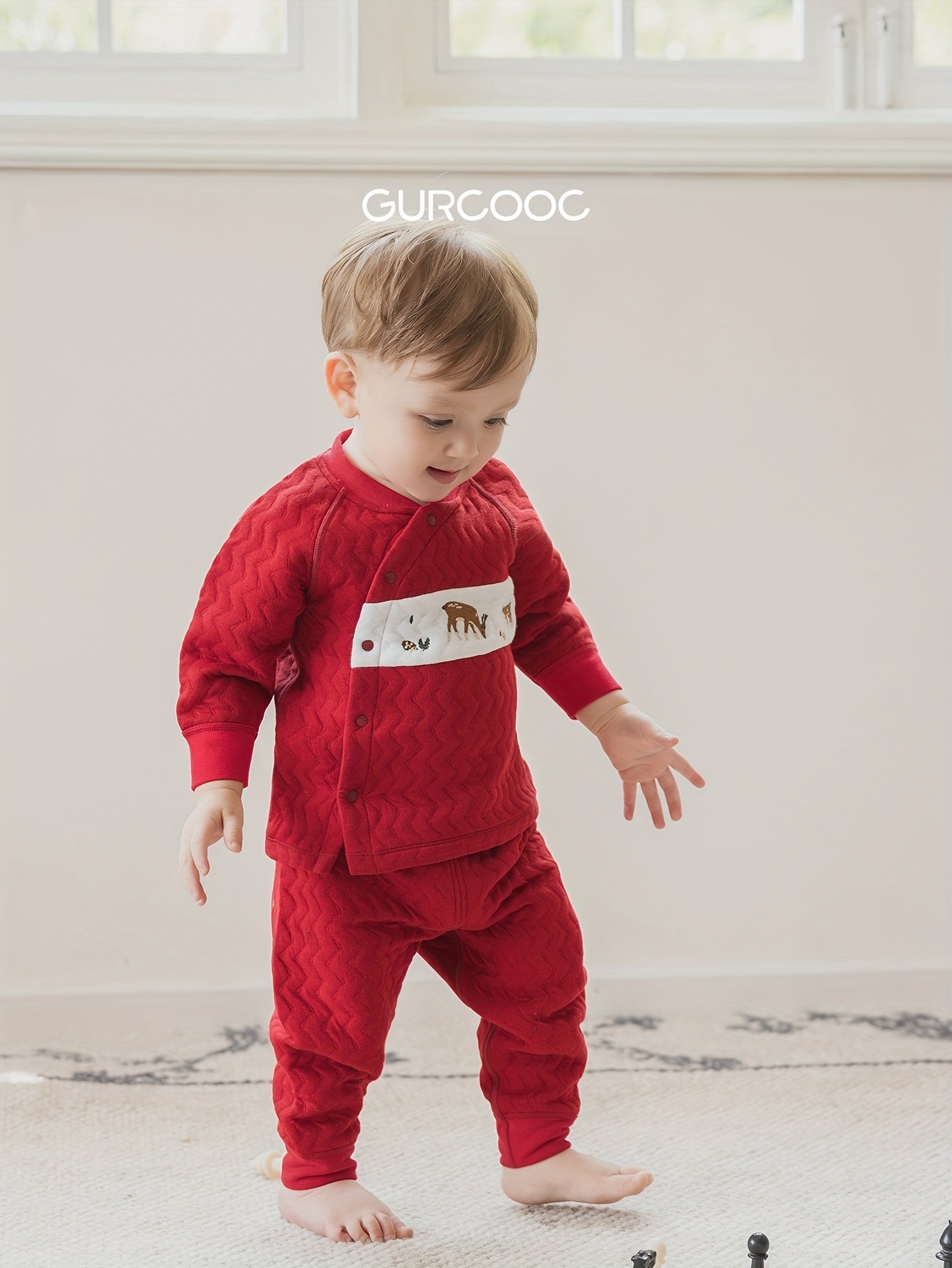 Baby Girl Long Sleeve Cotton Set for Fall Winter, Red 2-Piece Outfit