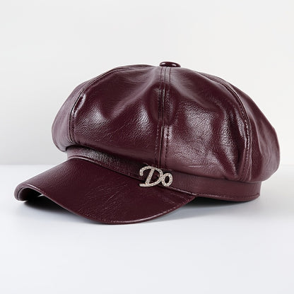Women's Lightweight British PU Beret Newsboy Cap - Vintage Style