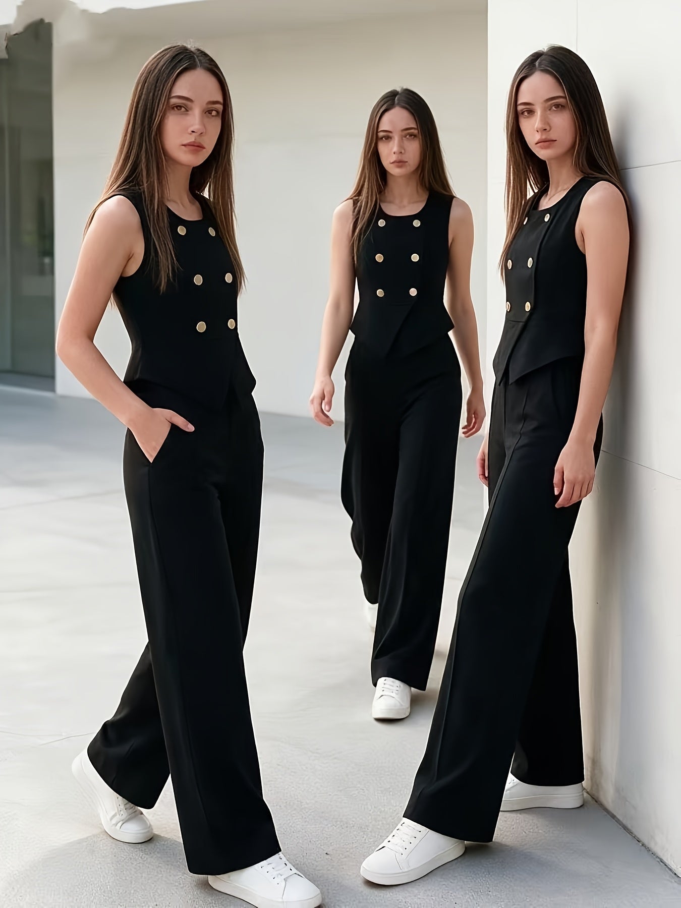 Teen Girls Sleeveless Vest and Wide-Leg Pants Set for Spring