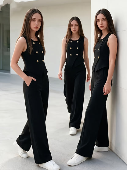 Teen Girls Sleeveless Vest and Wide-Leg Pants Set for Spring