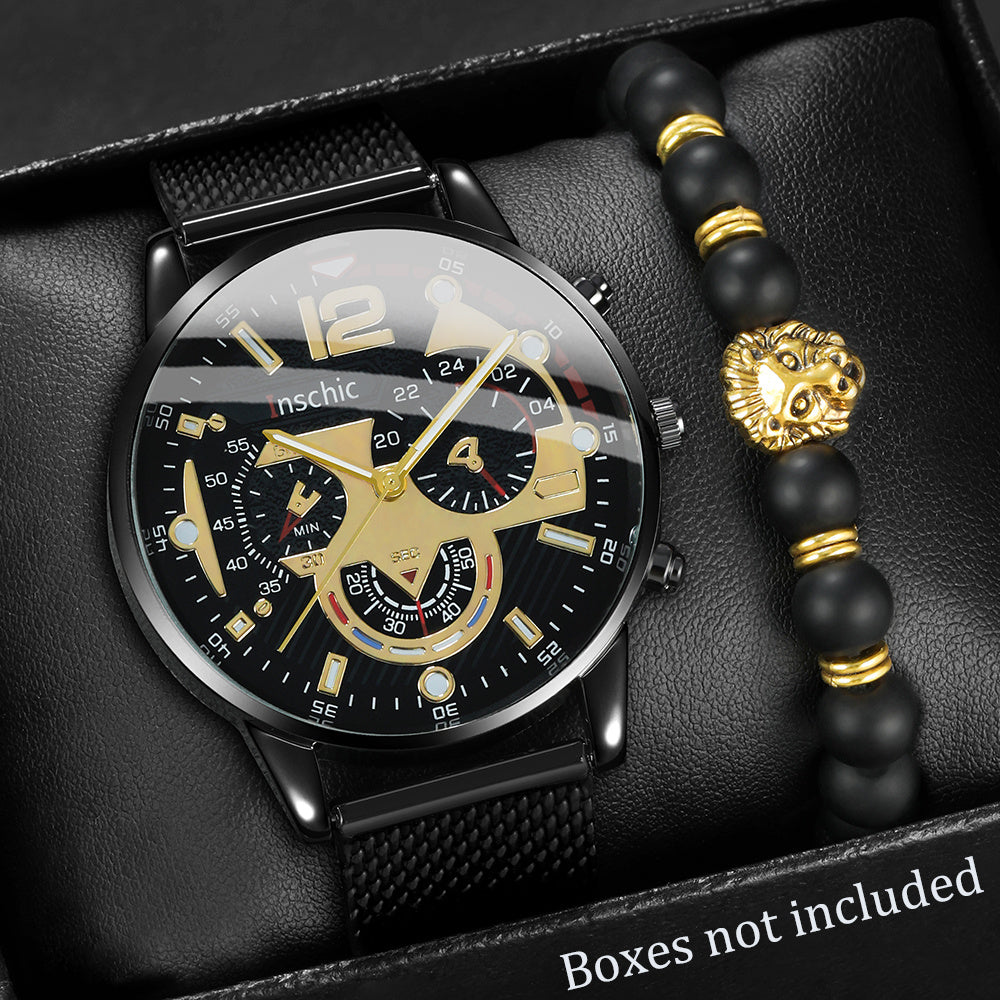 Business Casual Men's Quartz Watch and Bracelet Set - Minimalist Accessory, Perfect Gift for Him
