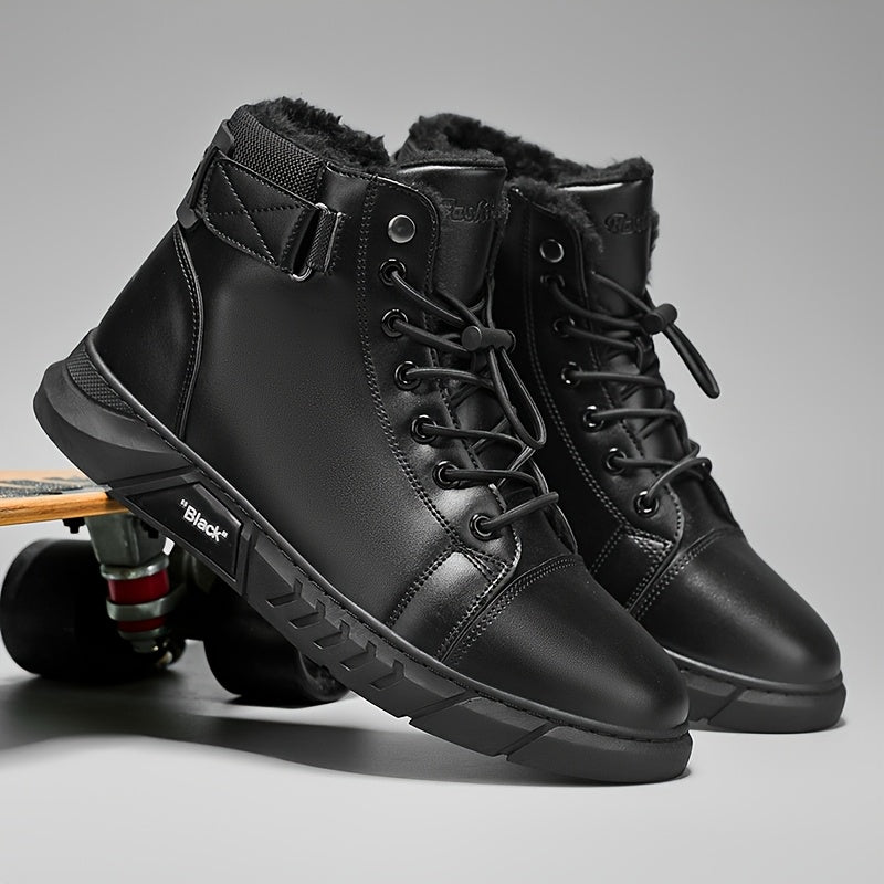 Men's Casual High-Top Hiking Boots with Warm Fleece Lining