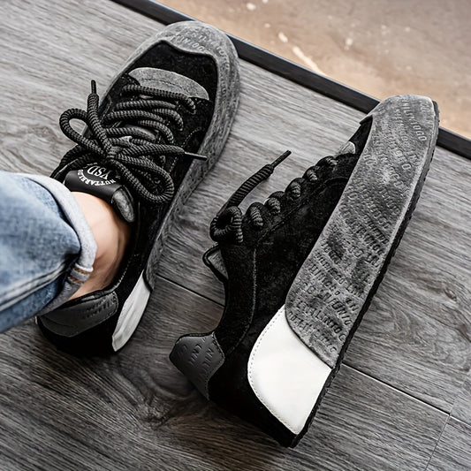 Men's Lightweight Breathable Casual Sneakers - Thick Cushioned Sole, Lace-Up Low-Top Design, Durable PU  PVC Construction for All-Season Outdoor, Gym, Running  Daily Wear - Black, Outdoor Walking Shoes, Chunky Sole, Comfort
