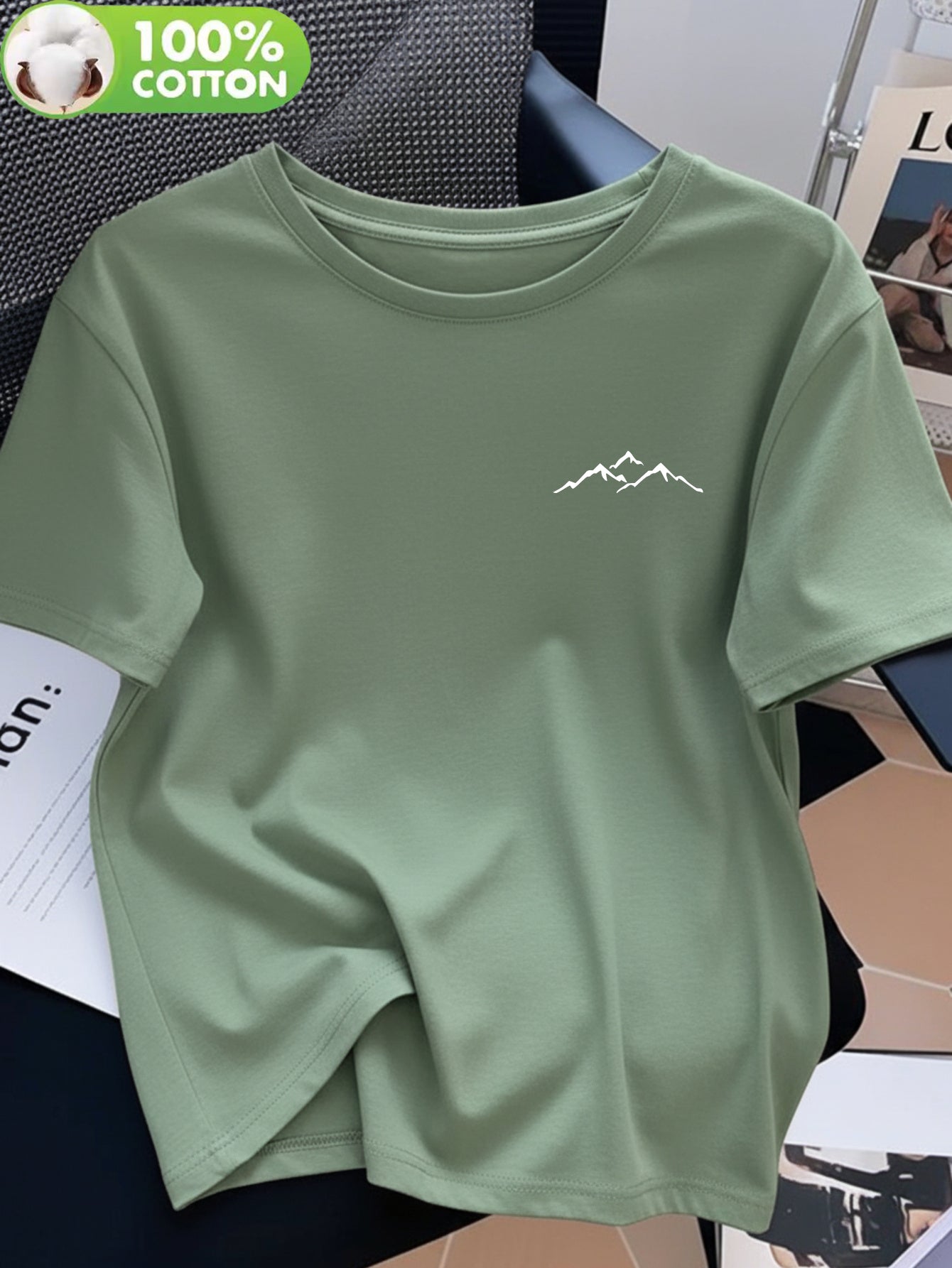 Women's 100% Cotton Crew Neck T-Shirt with Mountain Art Print