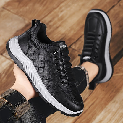 Men's Fashion Sneakers Low Top Casual Sports Shoes - All-Season Solid Color Outdoor Hiking Footwear with Lace Closure, PU Upper, Fabric Lining, PVC Sole, EVA Insole, Round Toe