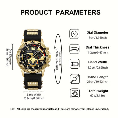 5pcs3 Men's handsome high-end fashion quartz watch + wallet glasses key chain gel pen value gift box set is the best choice for holiday birthdays