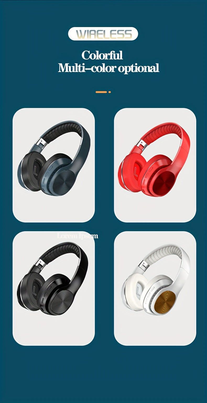 High-End Over-Ear Wireless Headphones with Metal Folding Design, Surround Sound, Wireless, TF Card/Radio Modes, USB-C Charging, Ergonomic Comfort for Sports, Gaming & Running - Blue & Golden