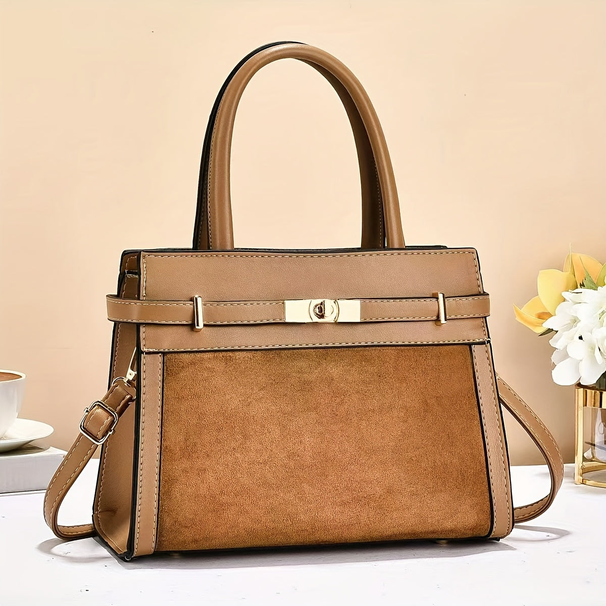 Spacious Faux Suede Tote Bag for Moms - Vintage Style 2025