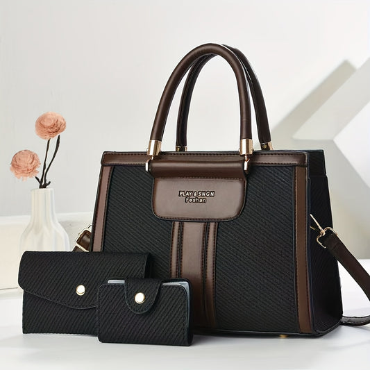 Women’s Elegant Retro PU Tote Bag with Zipper Closure
