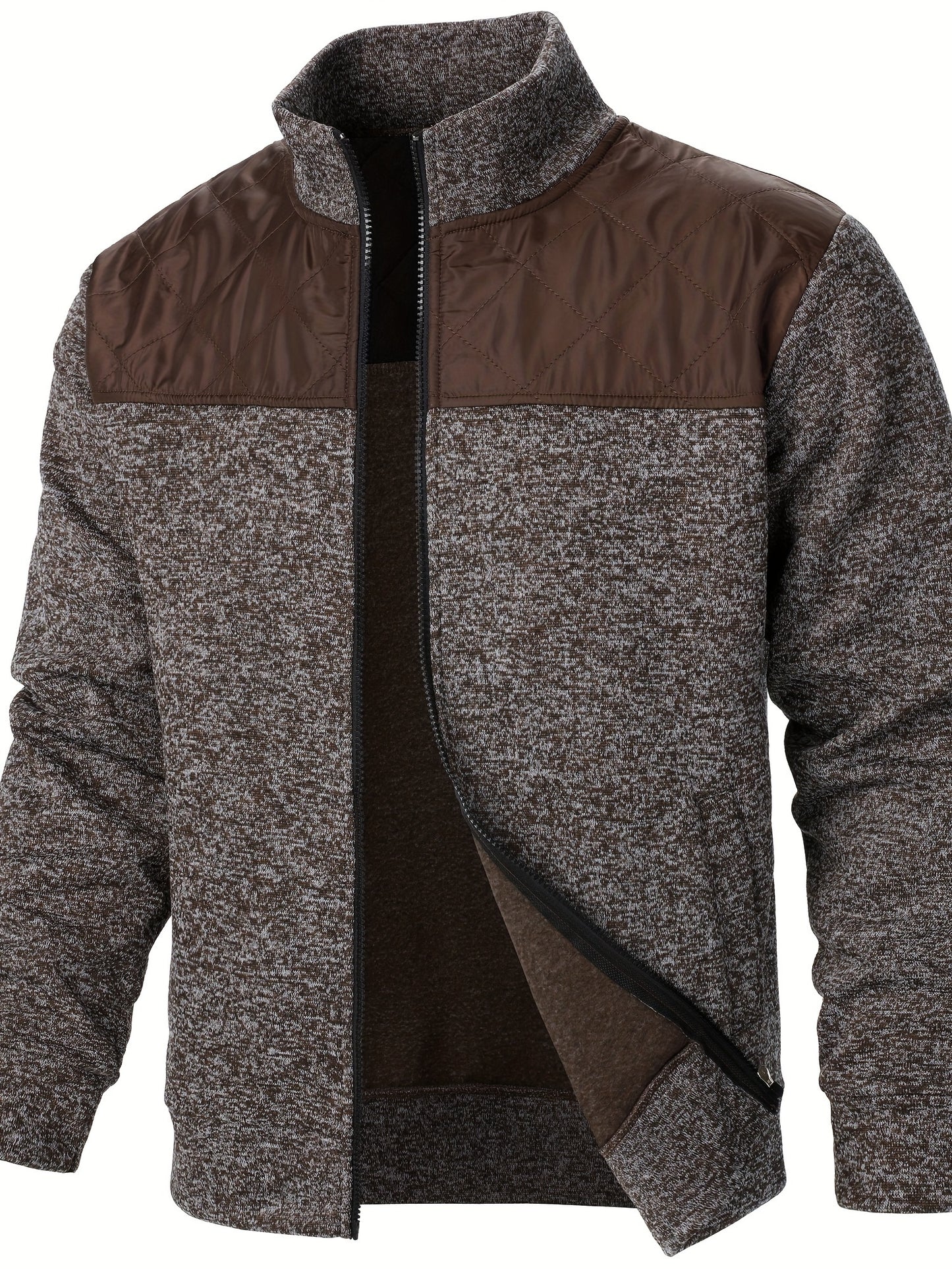 Men's Casual Quilted Polyester Jacket with Stand Collar