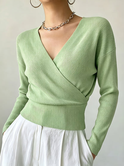 Women's Elegant Cross-Collar V-Neck Pullover Knitwear for Fall/Winter
