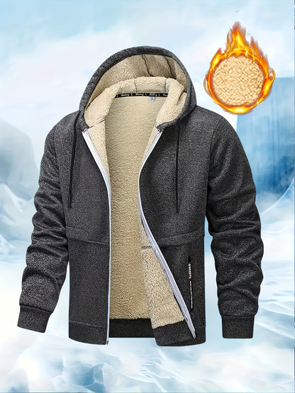 Men's Casual Warm Fleece Hooded Jacket with Zipper