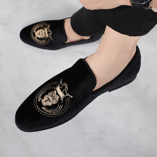Men's Casual Slip-On Loafers with Lion Design