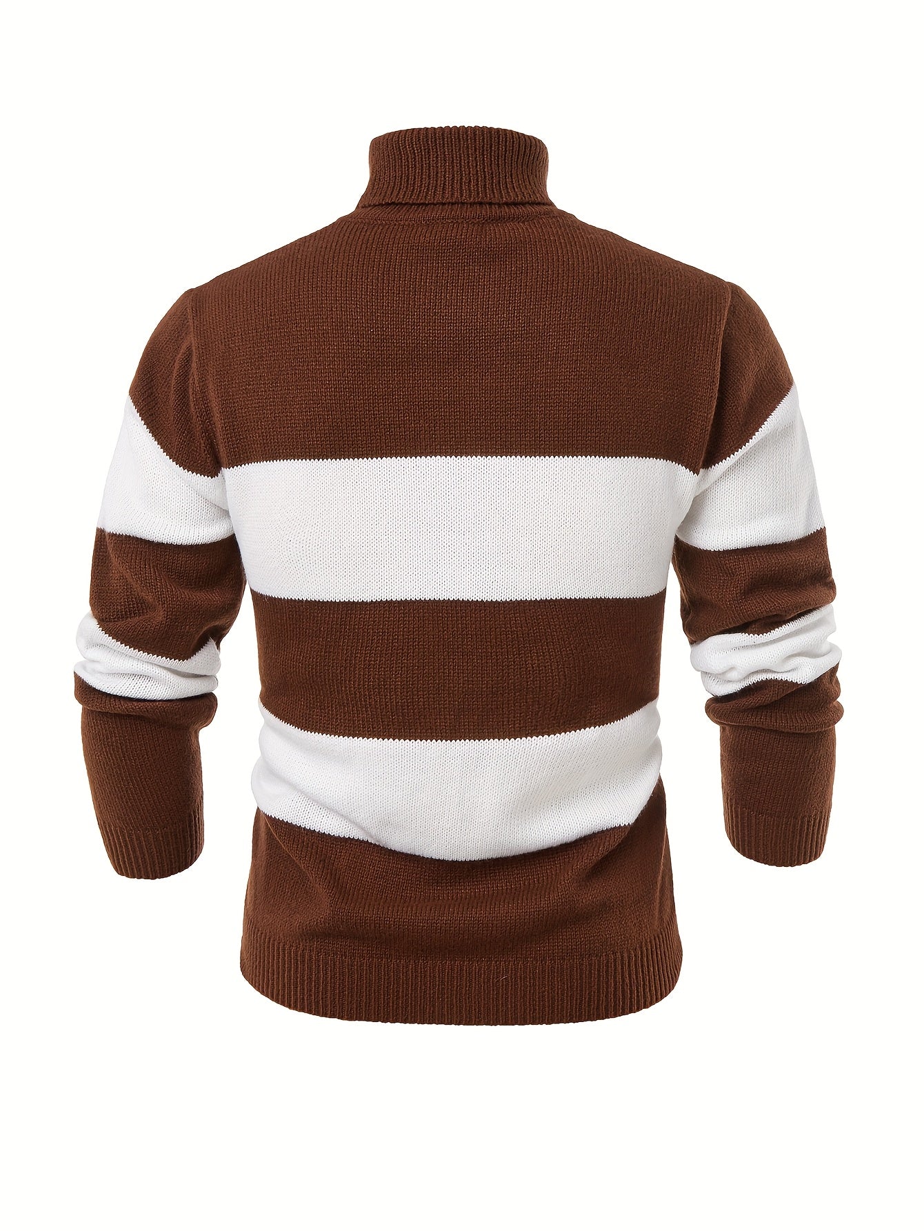 Men'S High-Neck Striped Knit Sweater, Stylish Color-Blocked Pullover for Spring And Autumn - ayq