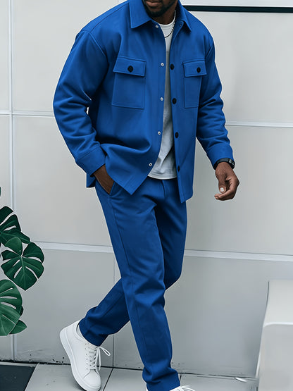 Men's Casual Klein Blue Cargo Jacket and Ankle-Cinch Pants Set