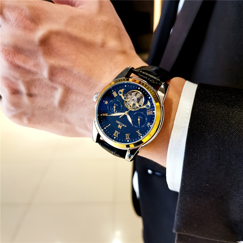 Large Gyroscopic Fully Automatic Mechanical Watch Men's Moon Phase Fashionable Versatile Wristwatch