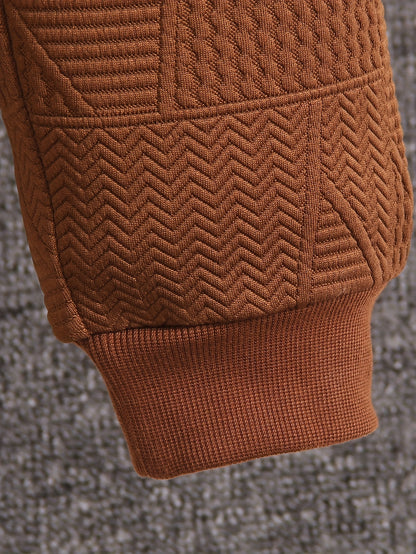 Cozy Fleece Zip-Up Hoodie & Pants Set - Beige Geometric Pattern, Long Sleeve Casual Winter Outfit with Pockets, Elastic Waistband, and Button-Up Front, Perfect for Fall/Winter, Cozy Clothing | Playful Design | Elastic Waistba