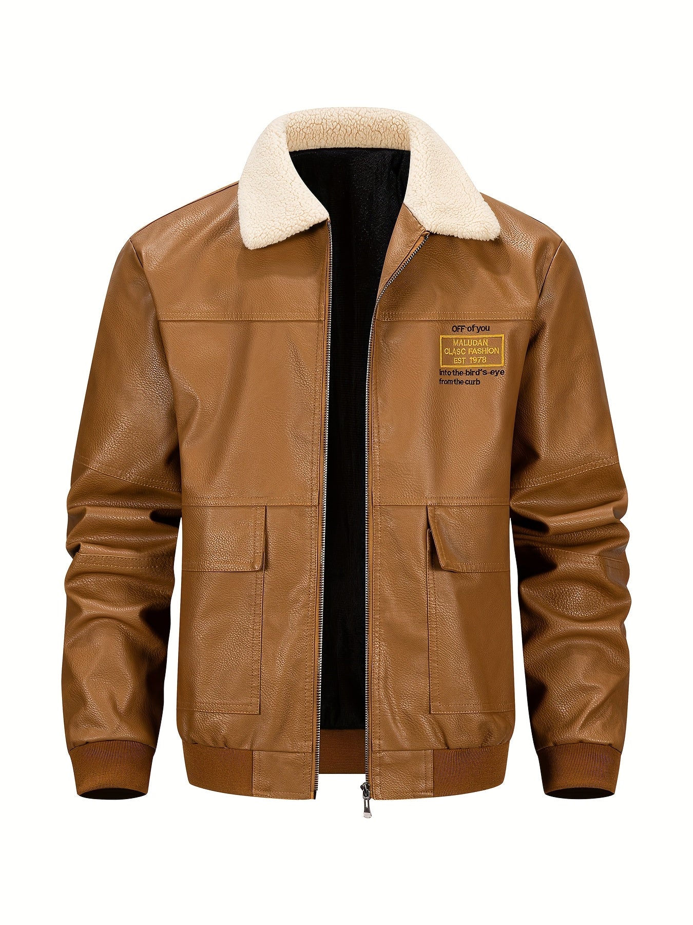 Men's Heavy-Duty Jacket - Thick Collar & Zippered Pockets, Brown/, Motorcycle-Ready Workwear Coat for Construction, Commuting - Non-Stretch Exterior & Polyester Lining - Autumn/Winter Outerwear, Casual Workwear, Embroidered D