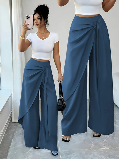 Women's Elegant Wide-Leg Summer Trousers in Solid Color