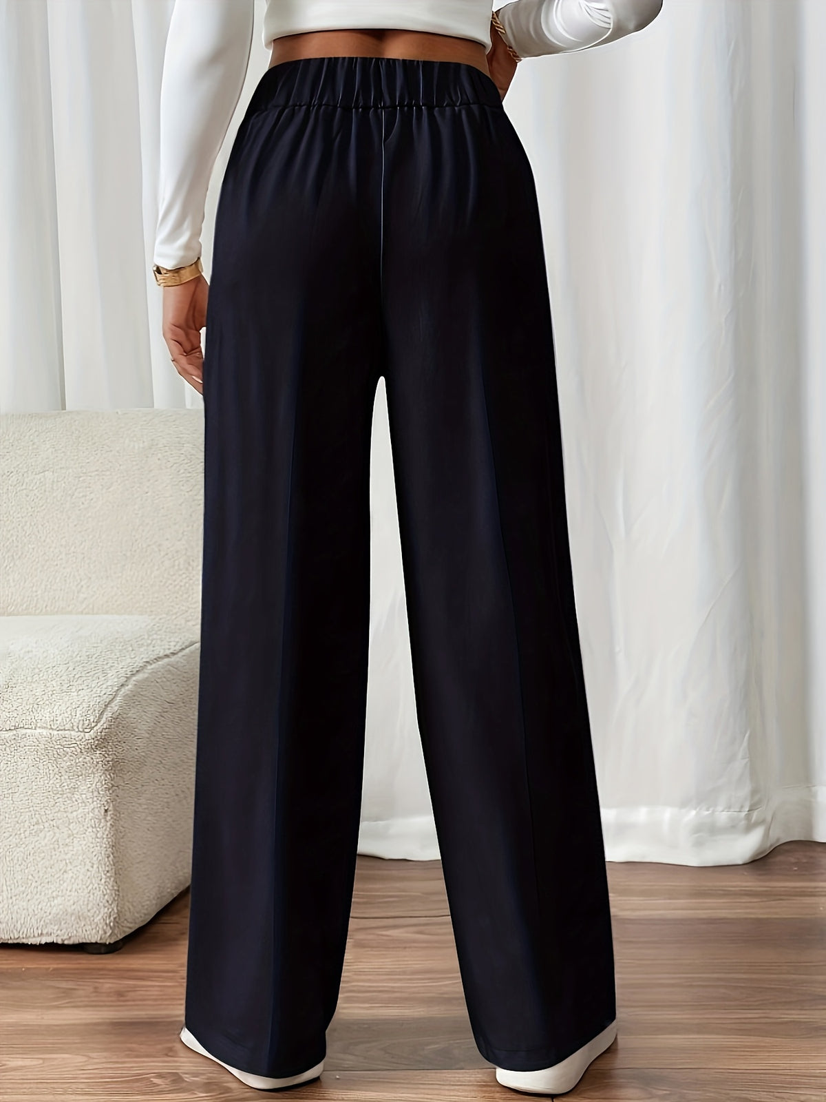 Elegant Women's Straight-Leg Office Pants in Solid Polyester