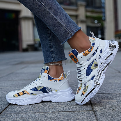 Men'S  Women'S Graffiti Couple Sneakers, All-Season Lightweight Cushioned Running Shoes, Stability Pronation, Cartoon Pattern, MD Sole, EVA Insole, Polyurethane Upper, Fabric Lining